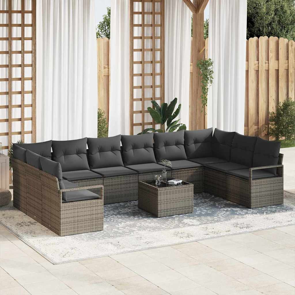 Gartensofa-set mit Kissen 10 pcs Schwarz und Weiß Poly-Rattan