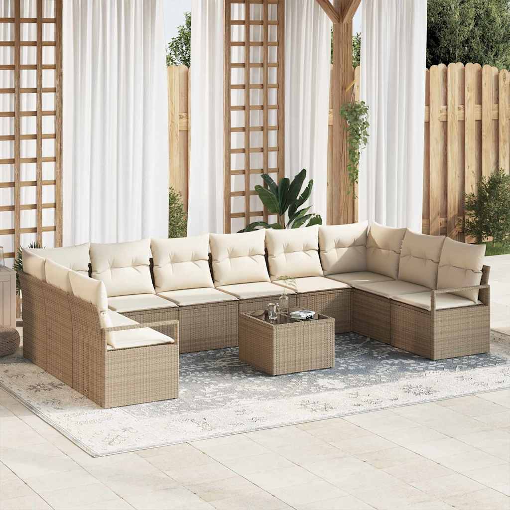 Gartensofa-set mit Kissen 10 pcs Schwarz und Weiß Poly-Rattan