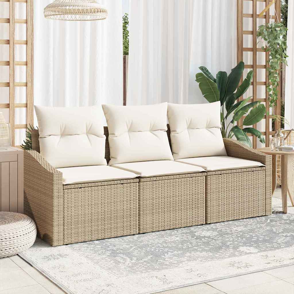 Gartensofa-set mit Kissen 3 pcs Schwarz und Weiß Poly-Rattan