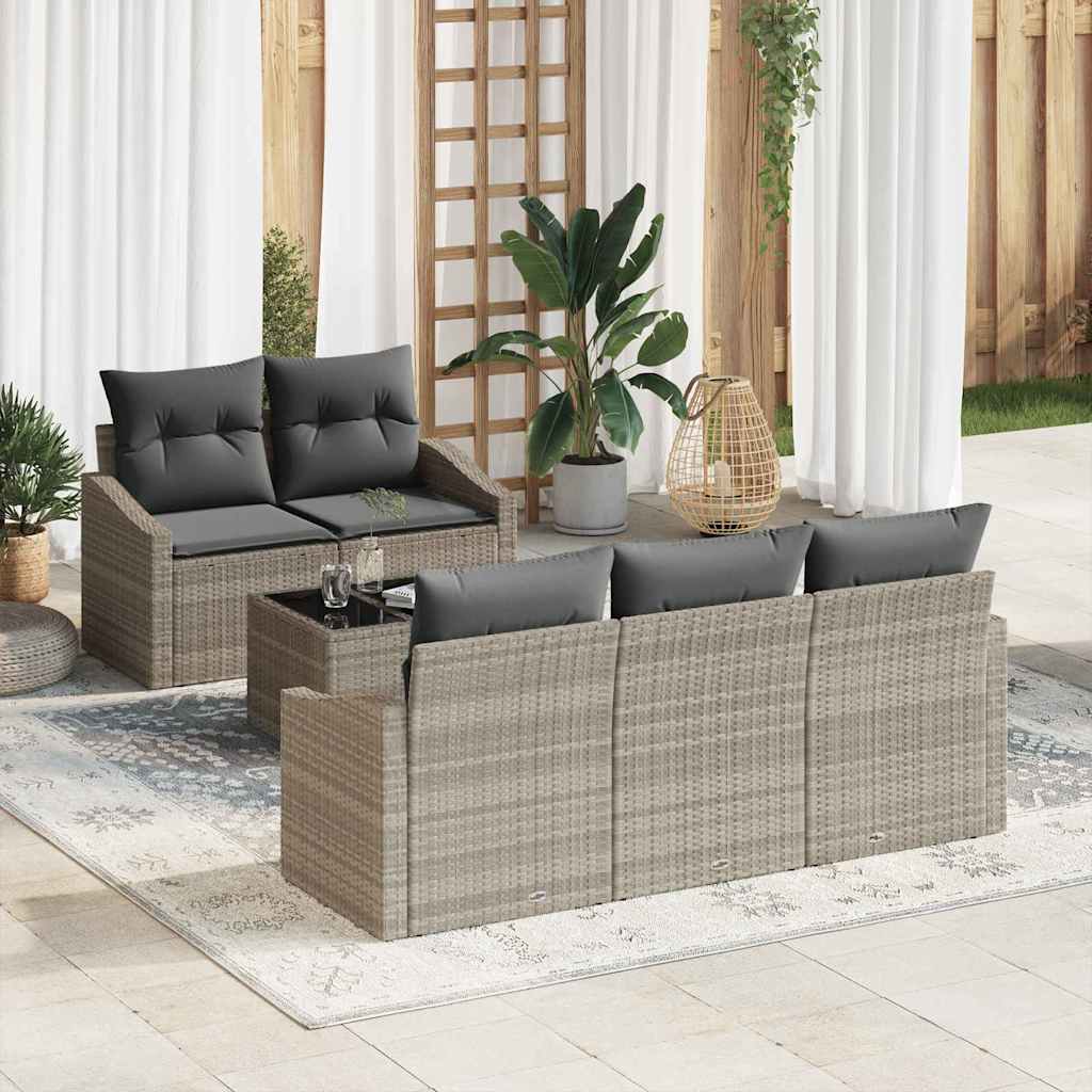 Sofa Set mit Kissen 6 pcs Schwarz und Creme Poly-Rattan