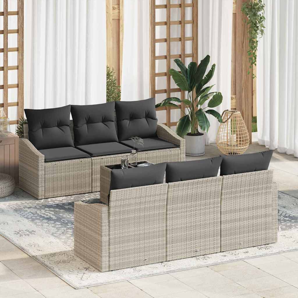 Sofa Set mit Kissen 7 pcs Schwarz und Creme Poly-Rattan