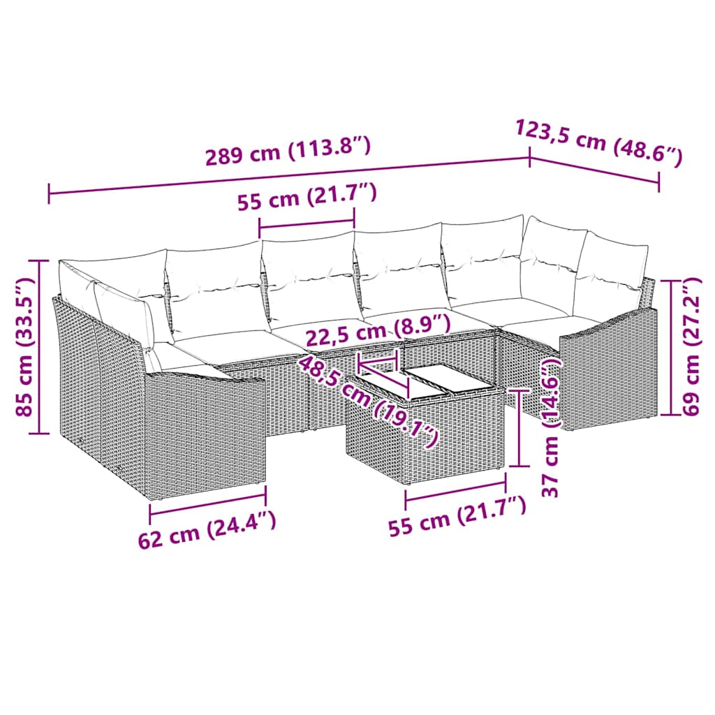 Sofa Set mit Kissen 8 pcs Schwarz und Creme Poly-Rattan