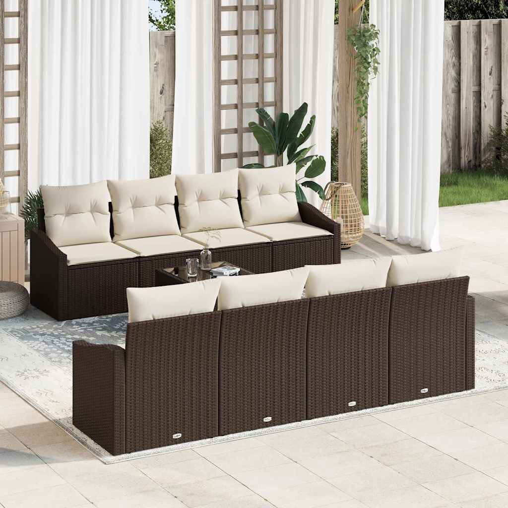 Sofa Set mit Kissen 7 pcs Schwarz und Creme Poly-Rattan