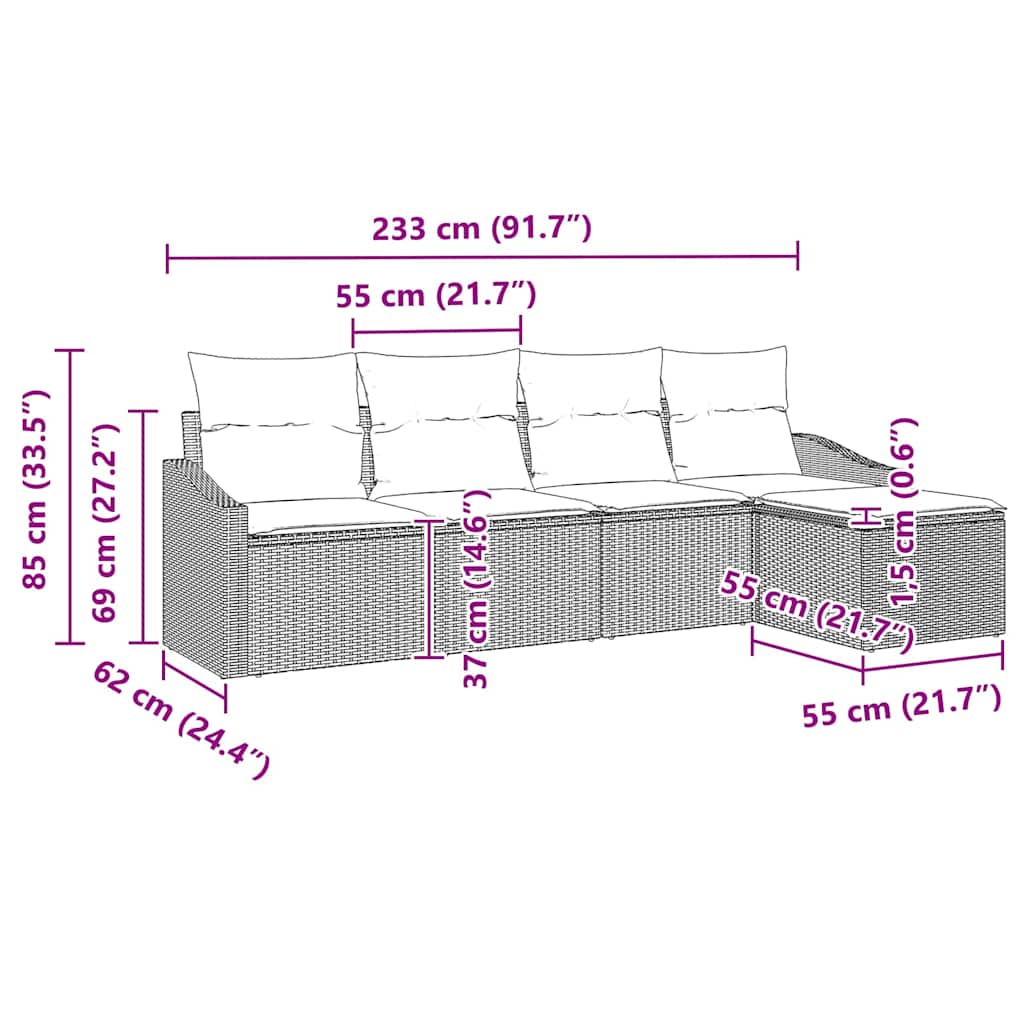 Sofa Set mit Kissen 5 pcs Schwarz und Creme Poly-Rattan