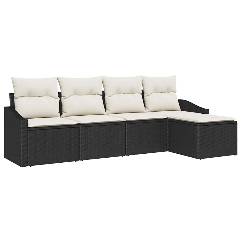 Sofa Set mit Kissen 5 pcs Schwarz und Creme Poly-Rattan