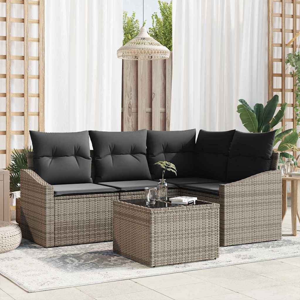 Gartensofa-set mit Kissen 4 pcs Schwarz und Weiß Poly-Rattan