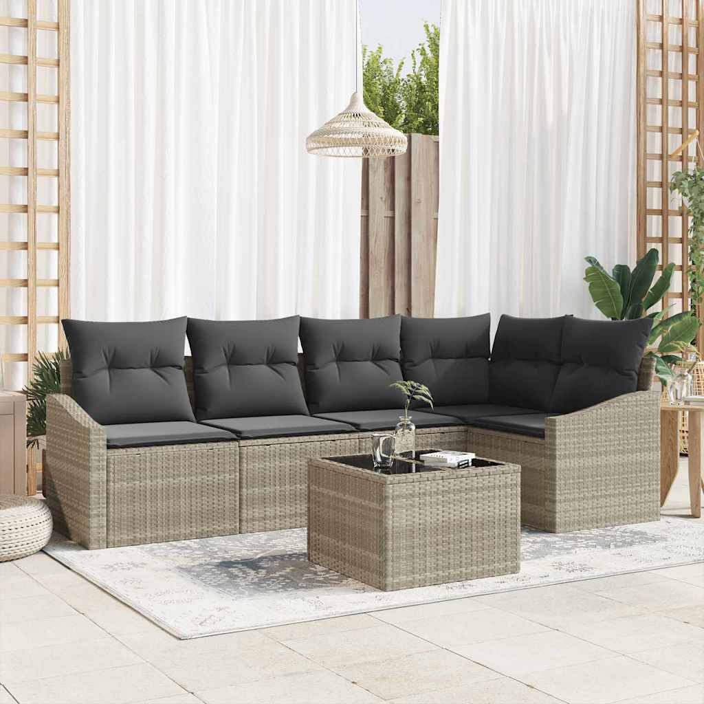 Gartensofa-set mit Kissen 5 pcs Schwarz und Weiß Poly-Rattan
