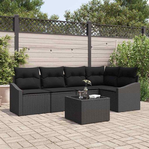 Gartensofa-set mit Kissen 5 pcs Schwarz und Weiß Poly-Rattan
