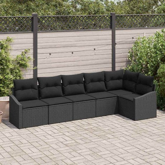 Sofa Set mit Kissen 6 pcs Schwarz und Creme Poly-Rattan