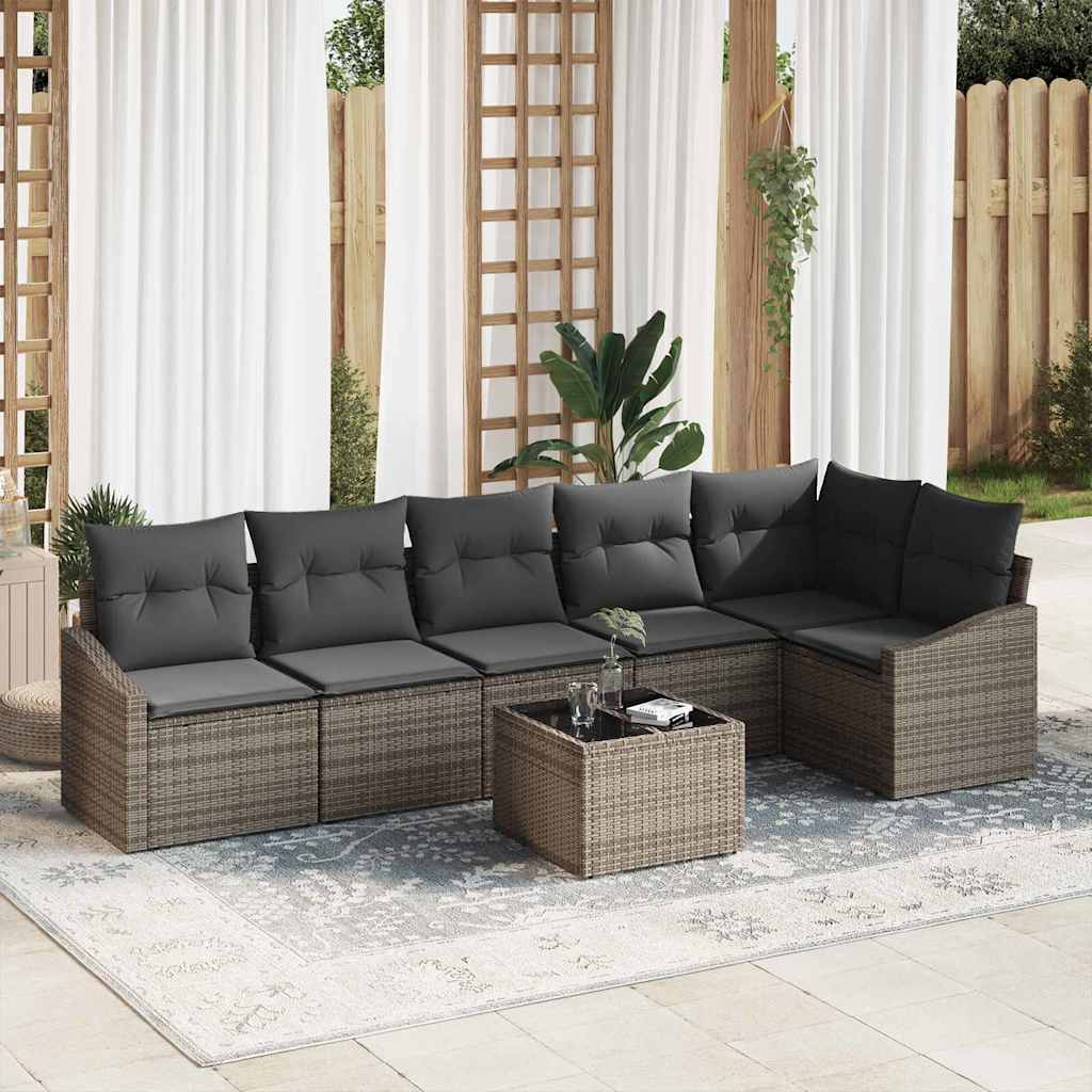 Sofa Set mit Kissen 6 pcs Schwarz und Creme Poly-Rattan