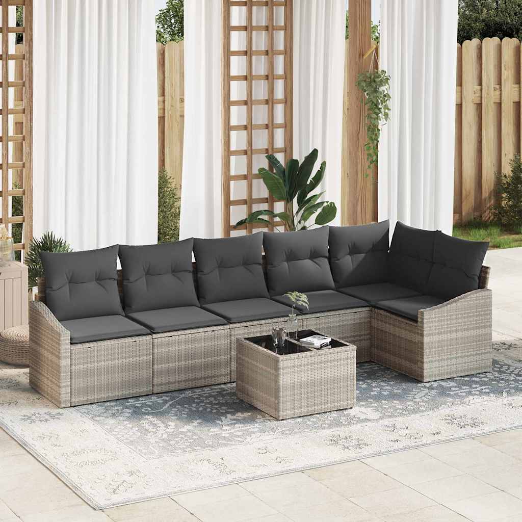 Sofa Set mit Kissen 6 pcs Schwarz und Creme Poly-Rattan