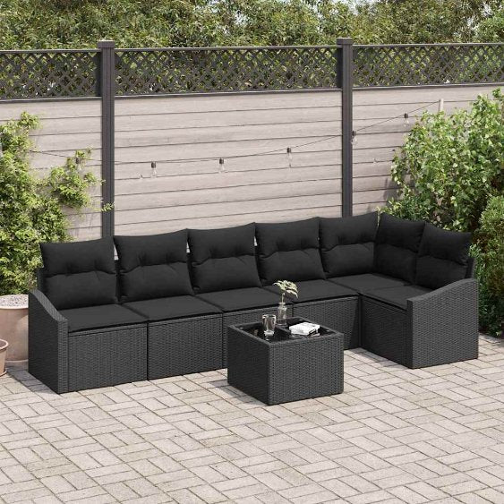 Sofa Set mit Kissen 6 pcs Schwarz und Creme Poly-Rattan