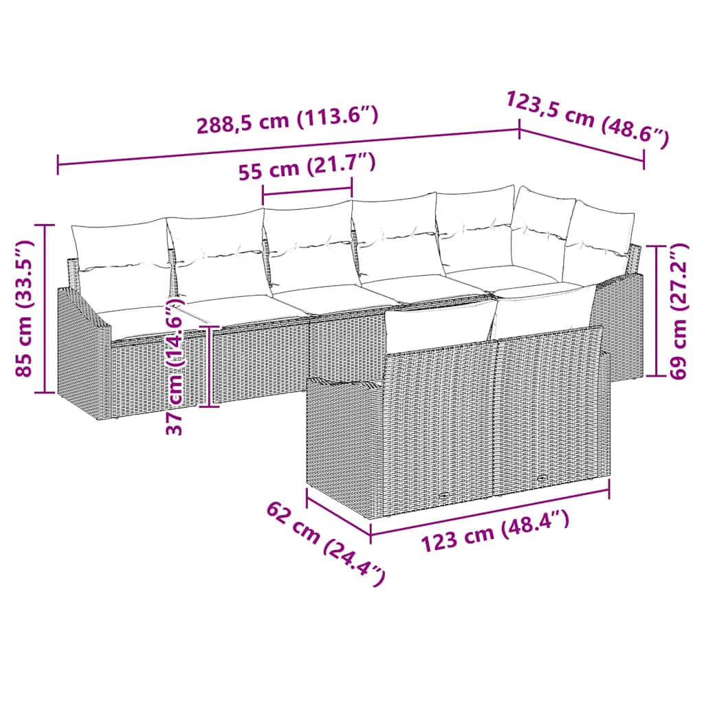 Gartensofa-set mit Kissen 8 pcs Schwarz und Weiß Poly-Rattan
