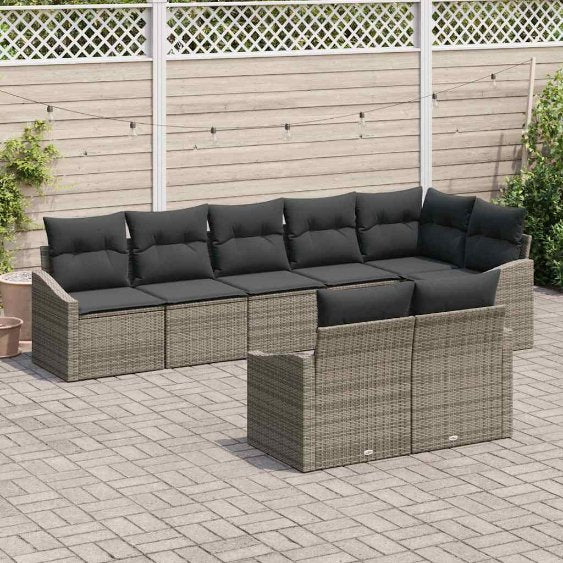 Gartensofa-set mit Kissen 8 pcs Schwarz und Weiß Poly-Rattan