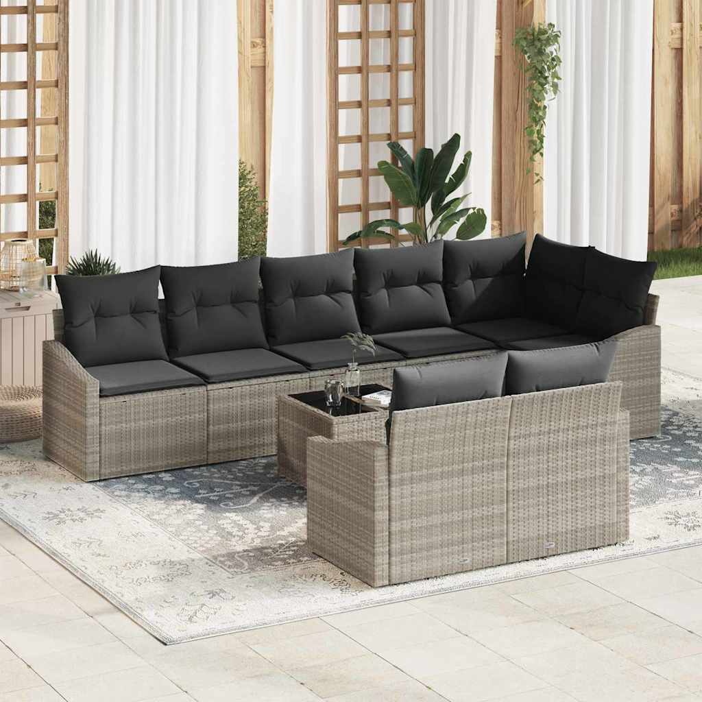 Gartensofa-set mit Kissen 8 pcs Schwarz und Weiß Poly-Rattan