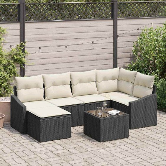Garten Essgruppe mit Kissen 6 pcs Schwarz und Creme