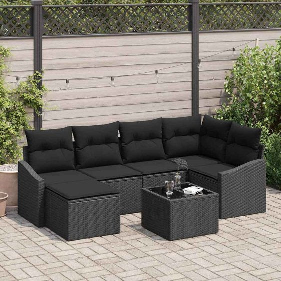 Garten Essgruppe mit Kissen 6 pcs Schwarz und Creme
