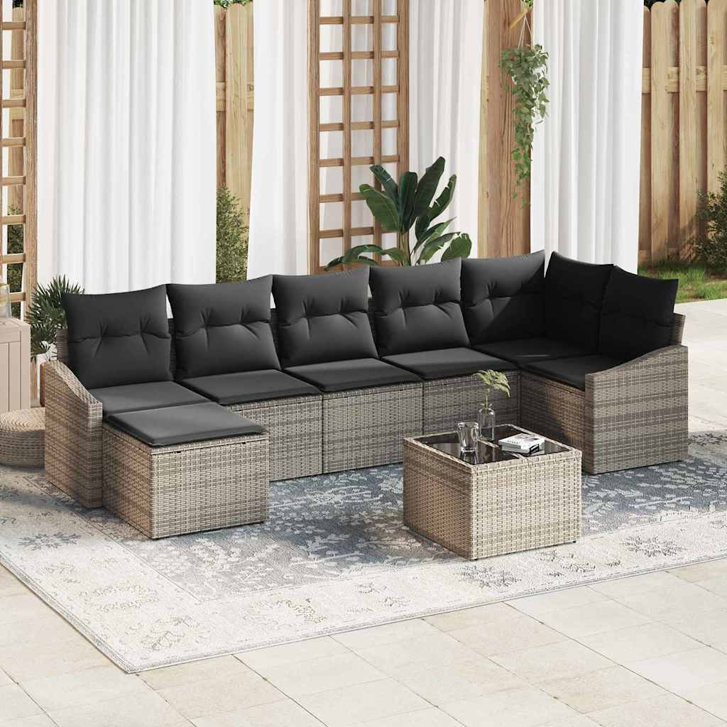 Garten-Sofa-Set mit Kissen 7 pcs Schwarz und Creme Poly-Rattan
