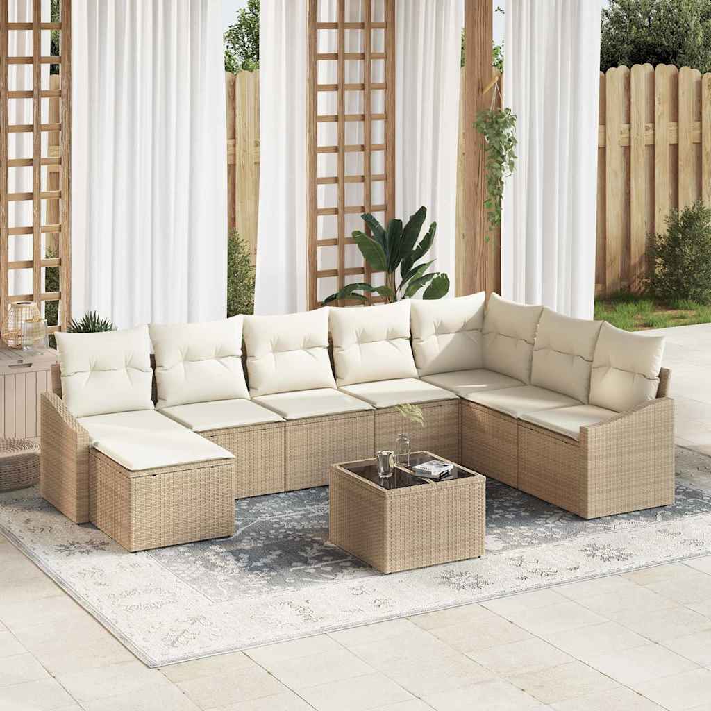 Gartensofa-set mit Kissen 8 pcs Schwarz und Creme Poly-Rattan