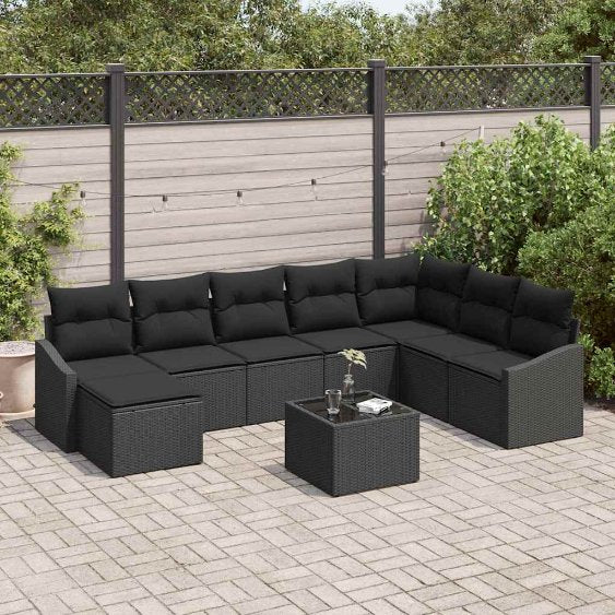 Gartensofa-set mit Kissen 8 pcs Schwarz und Creme Poly-Rattan