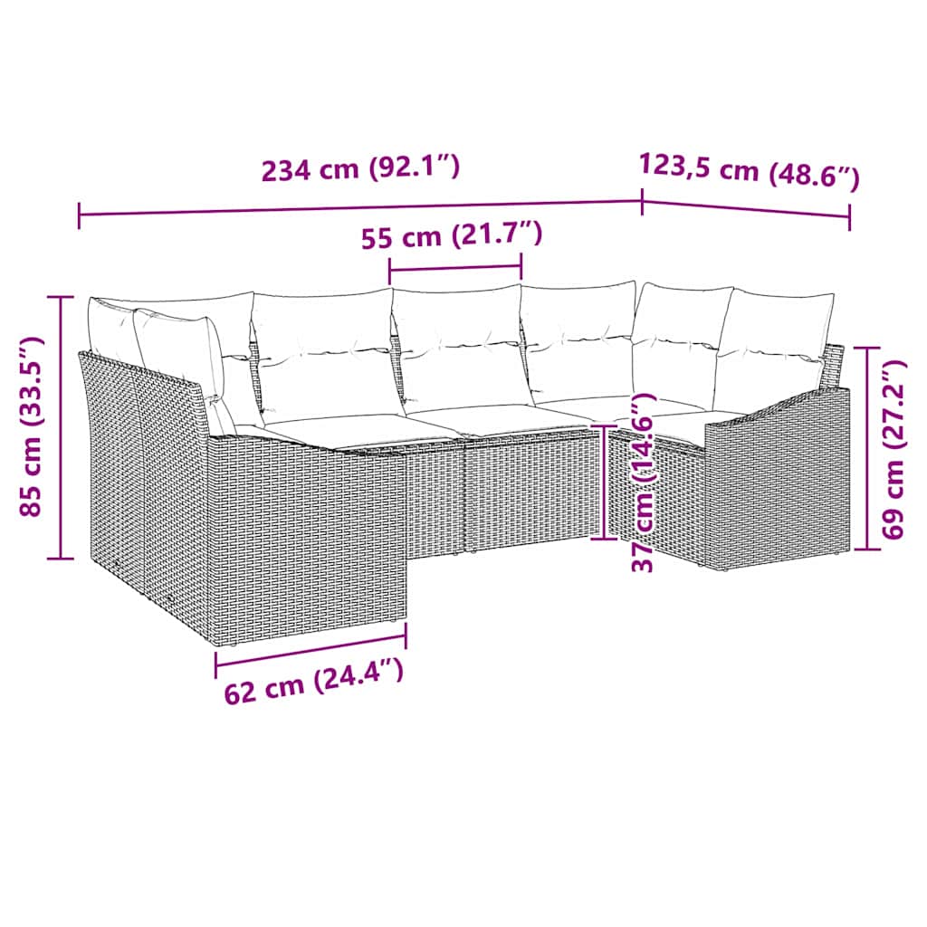 Gartensofa-set mit Speicher 6 pcs Schwarz und Creme Poly-Rattan