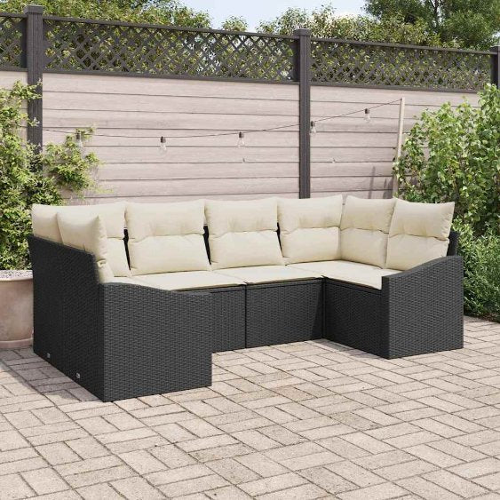 Gartensofa-set mit Speicher 6 pcs Schwarz und Creme Poly-Rattan