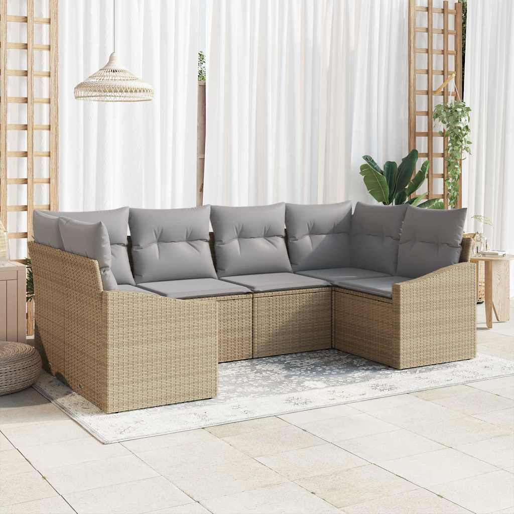 Gartensofa-set mit Speicher 6 pcs Schwarz und Creme Poly-Rattan