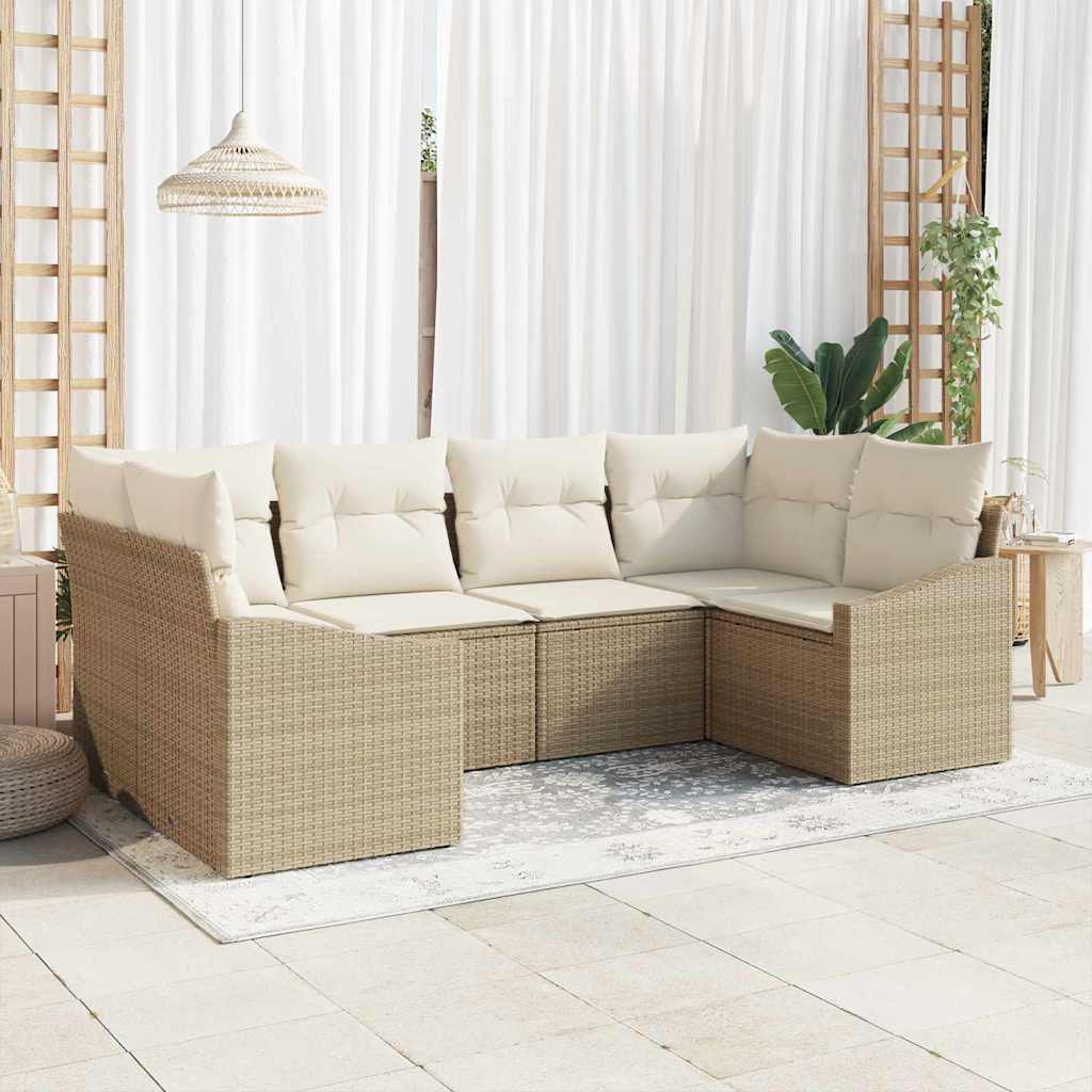 Gartensofa-set mit Speicher 6 pcs Schwarz und Creme Poly-Rattan
