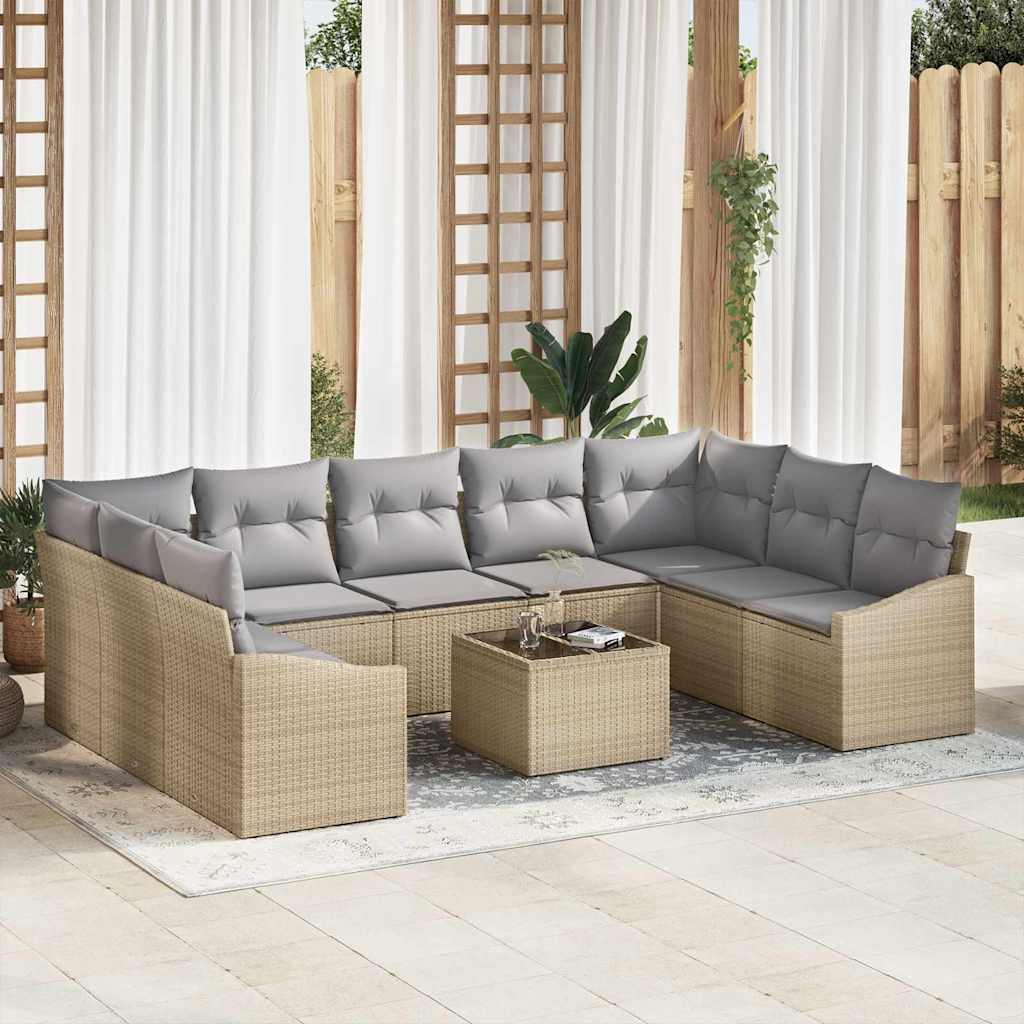 Gartensofa-set mit Speicher 9 pcs Schwarz und Creme Poly-Rattan