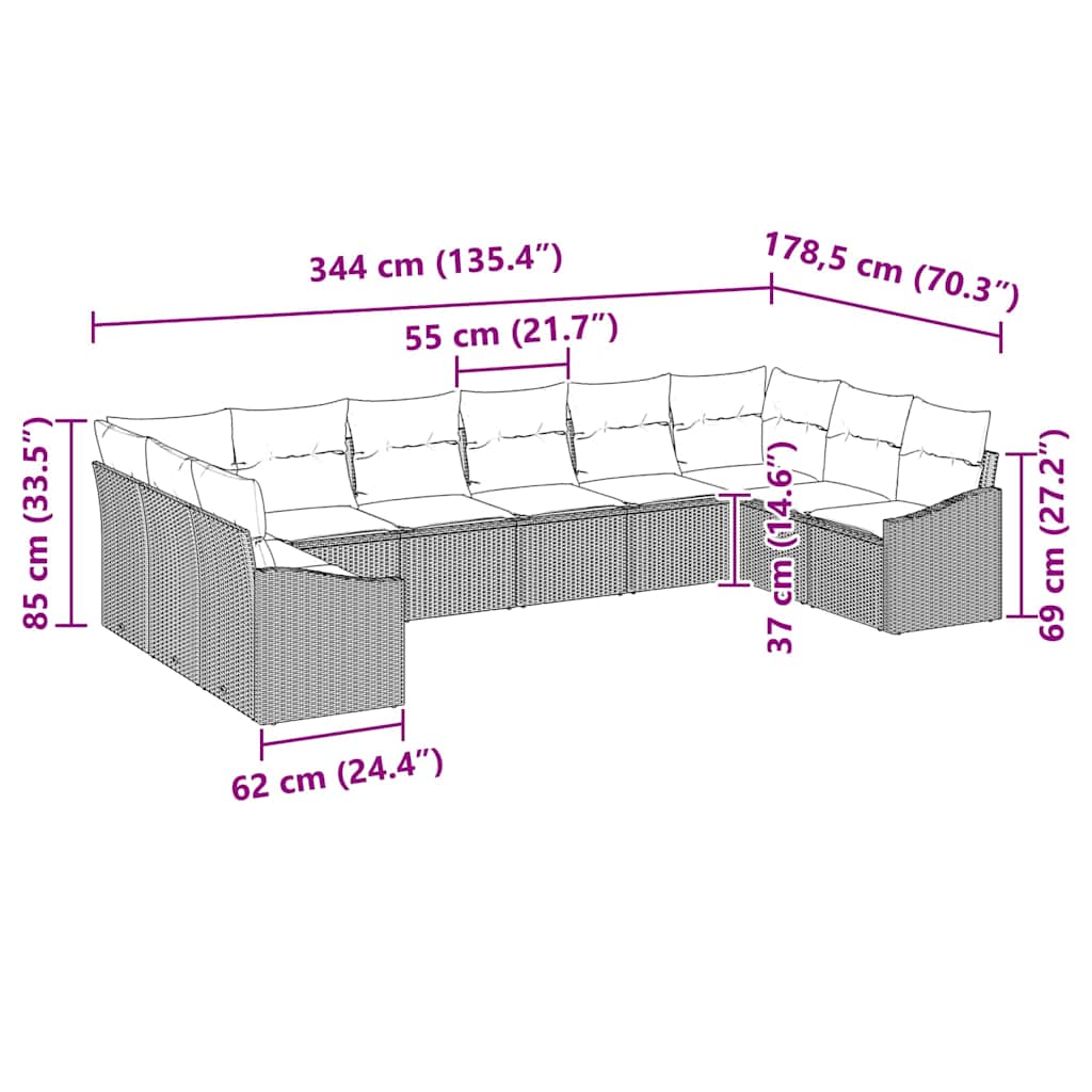Garten-Sofa-Set mit Kissen 10 pcs Schwarz und Creme Poly-Rattan