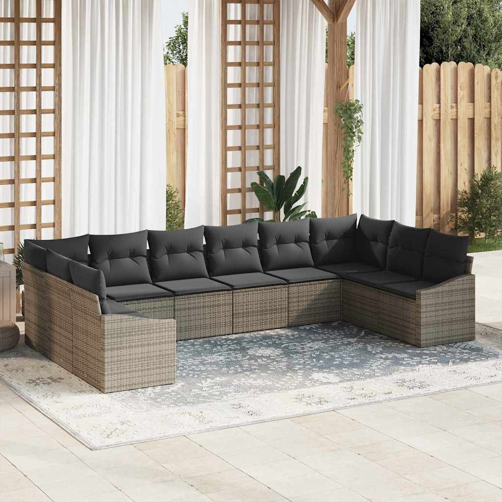 Garten-Sofa-Set mit Kissen 10 pcs Schwarz und Creme Poly-Rattan