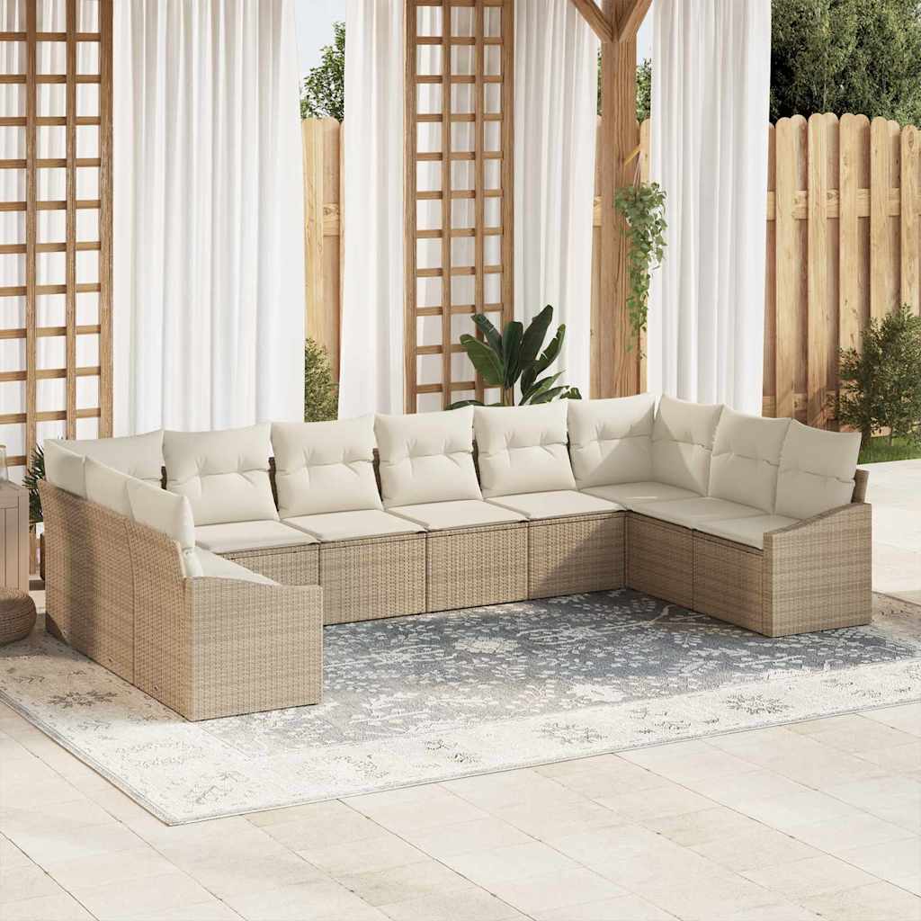 Garten-Sofa-Set mit Kissen 10 pcs Schwarz und Creme Poly-Rattan