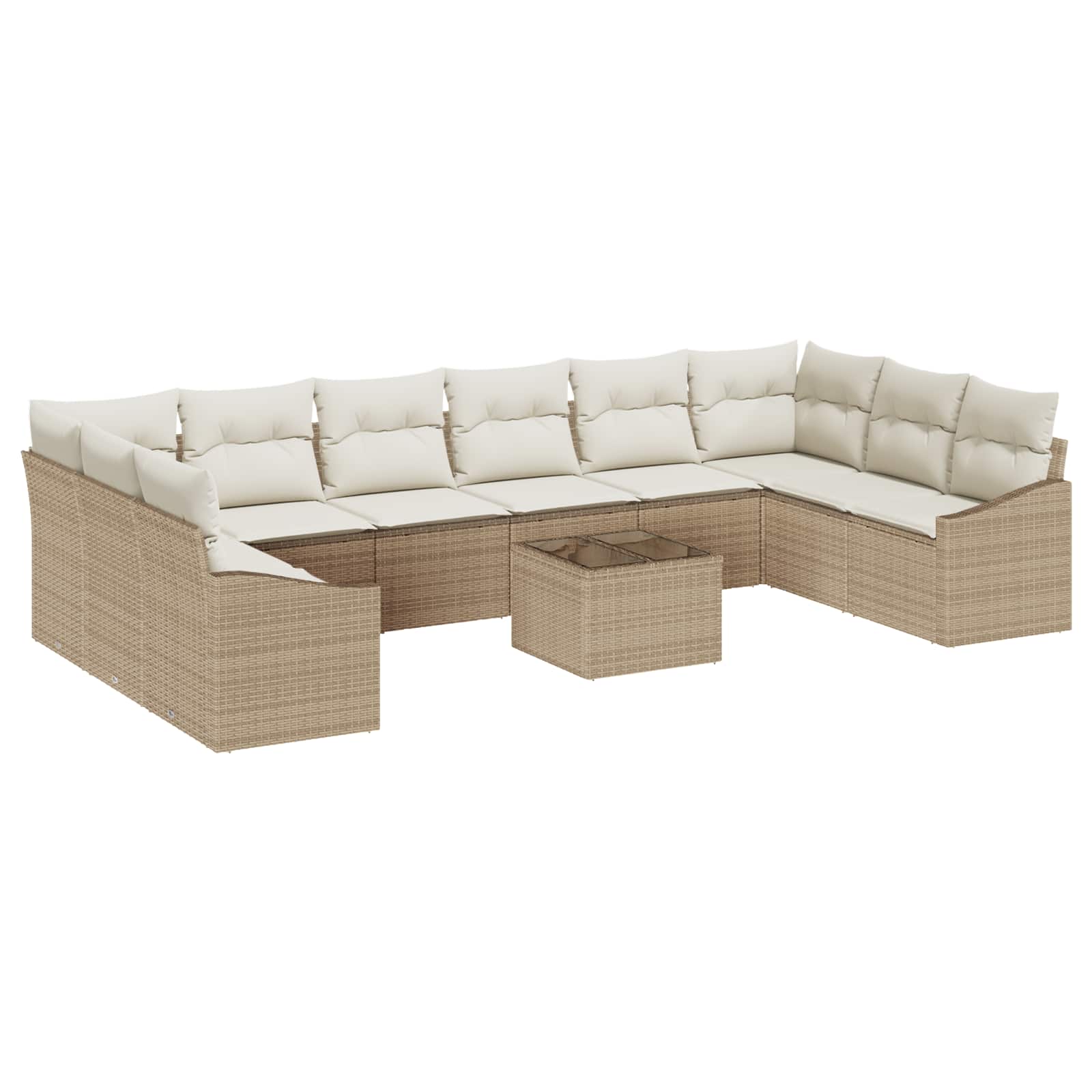Garten-Sofa-Set mit Kissen 10 pcs Schwarz und Creme Poly-Rattan