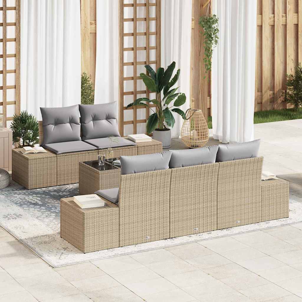 Gartensofa-set mit Kissen 6 pcs Schwarz und Creme Poly-Rattan