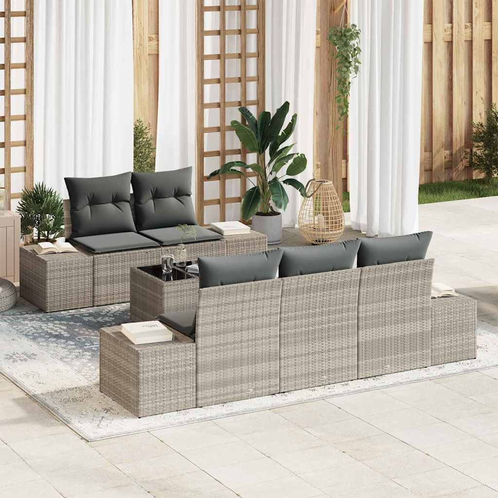 Gartensofa-set mit Kissen 6 pcs Schwarz und Creme Poly-Rattan