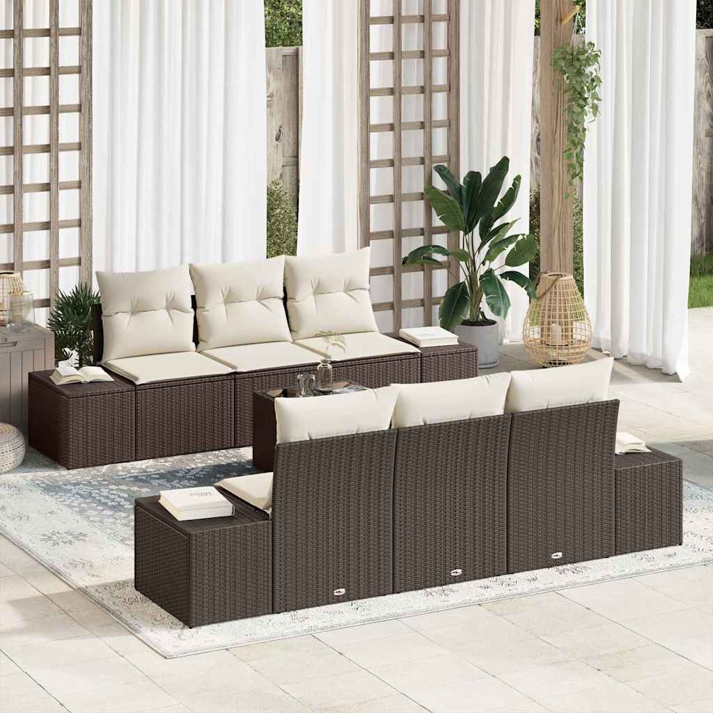 Garten-Sofa-Set mit Kissen 8 pcs Schwarz und Creme Poly-Rattan