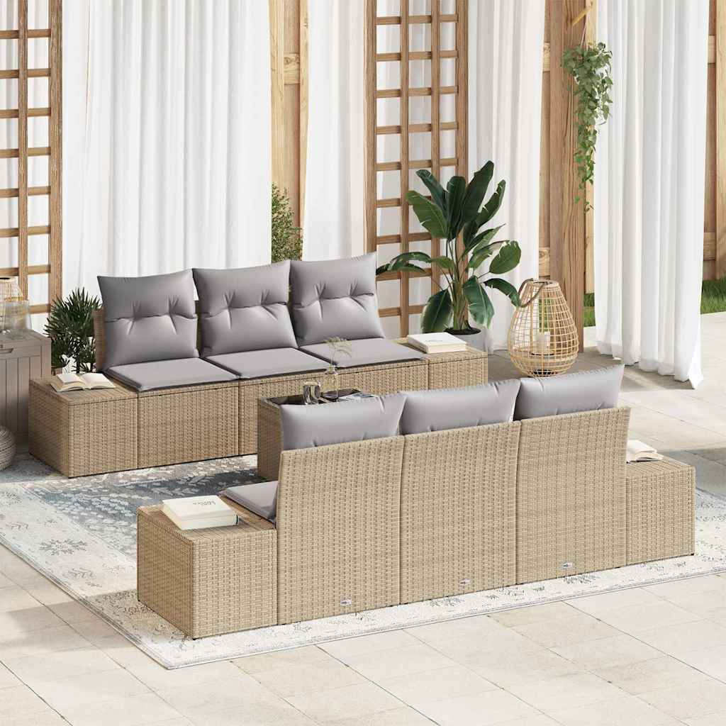 Garten-Sofa-Set mit Kissen 8 pcs Schwarz und Creme Poly-Rattan