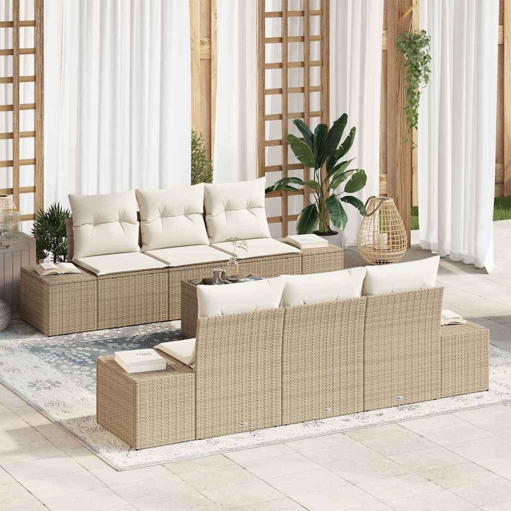 Garten-Sofa-Set mit Kissen 8 pcs Schwarz und Creme Poly-Rattan
