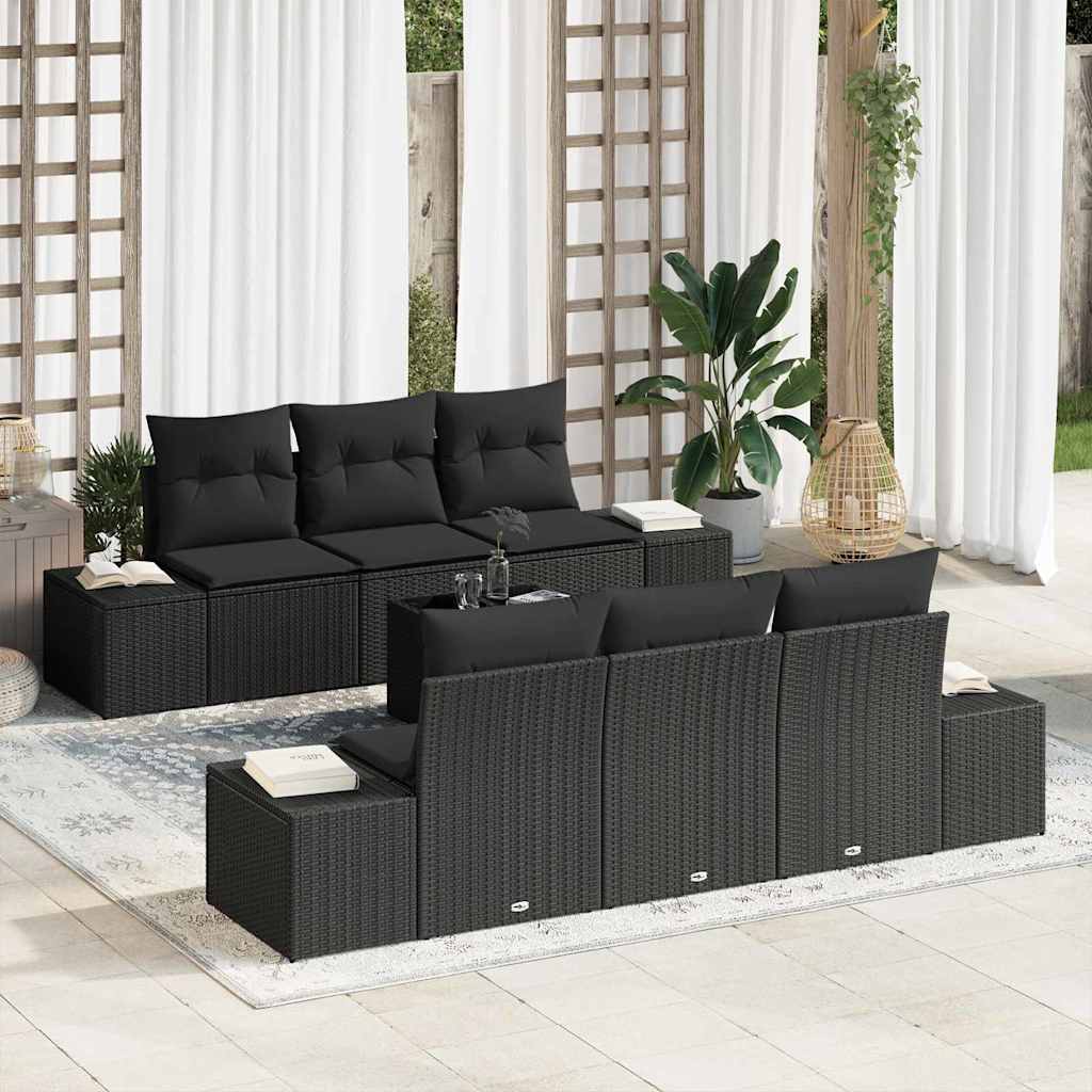 Garten-Sofa-Set mit Kissen 8 pcs Schwarz und Creme Poly-Rattan