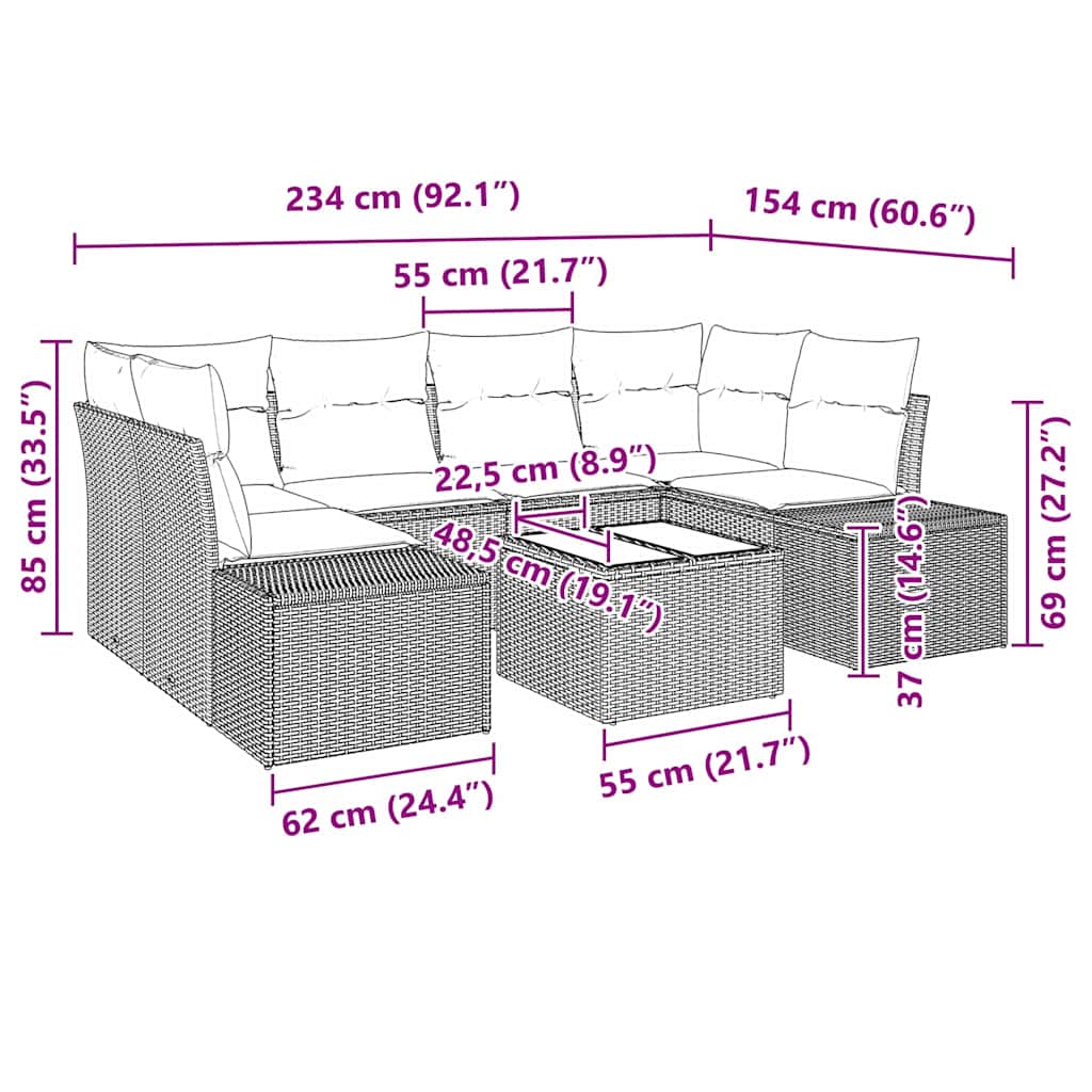 Gartensofa-set mit Kissen 8 pcs Schwarz und Creme Poly-Rattan