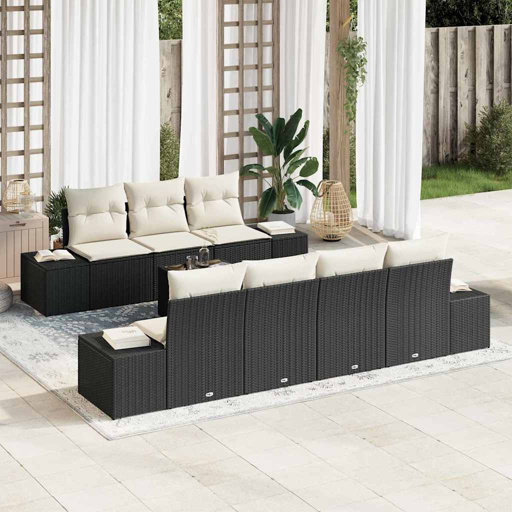 Garten-Sofa-Set mit Kissen 8 pcs Schwarz und Creme Poly-Rattan