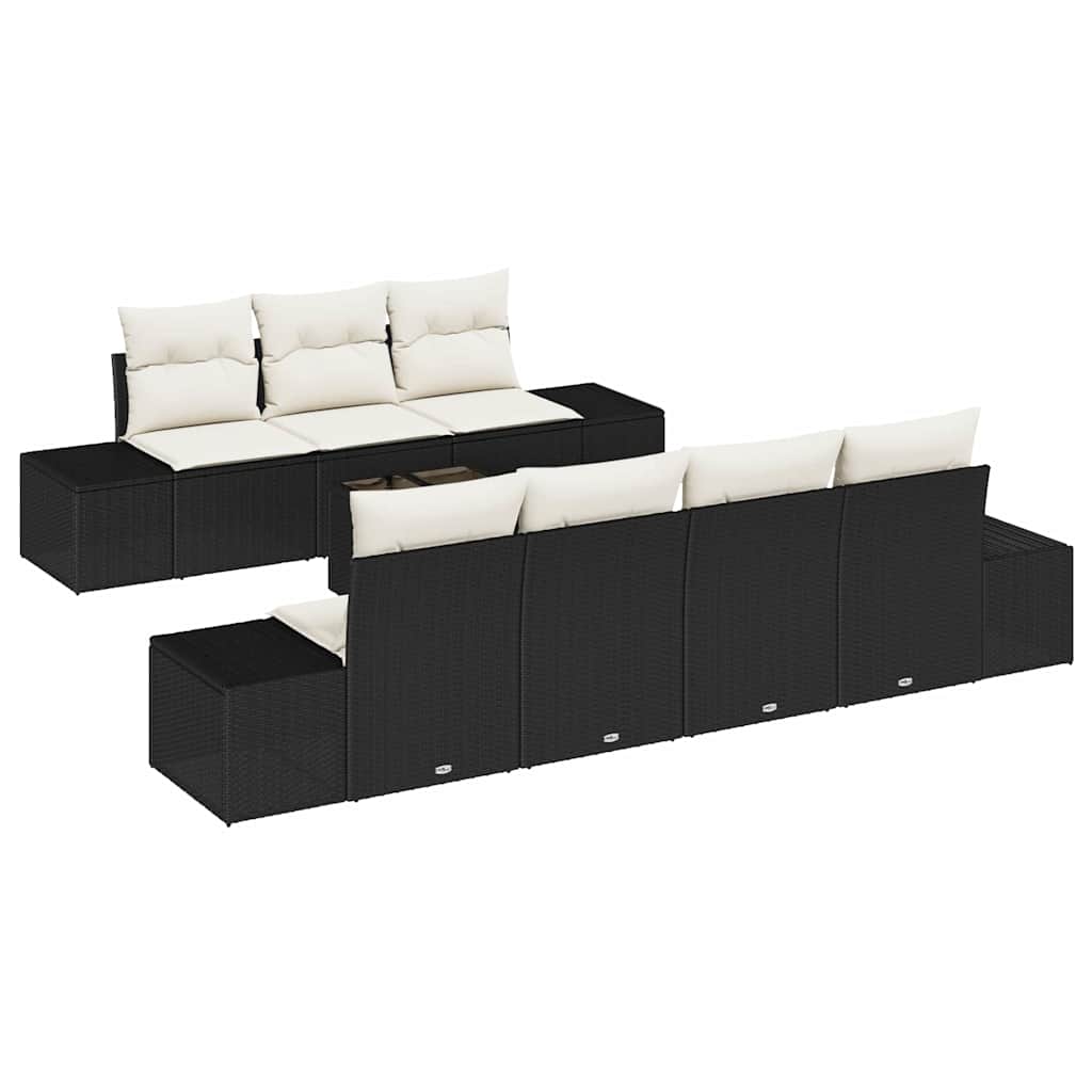 Garten-Sofa-Set mit Kissen 8 pcs Schwarz und Creme Poly-Rattan