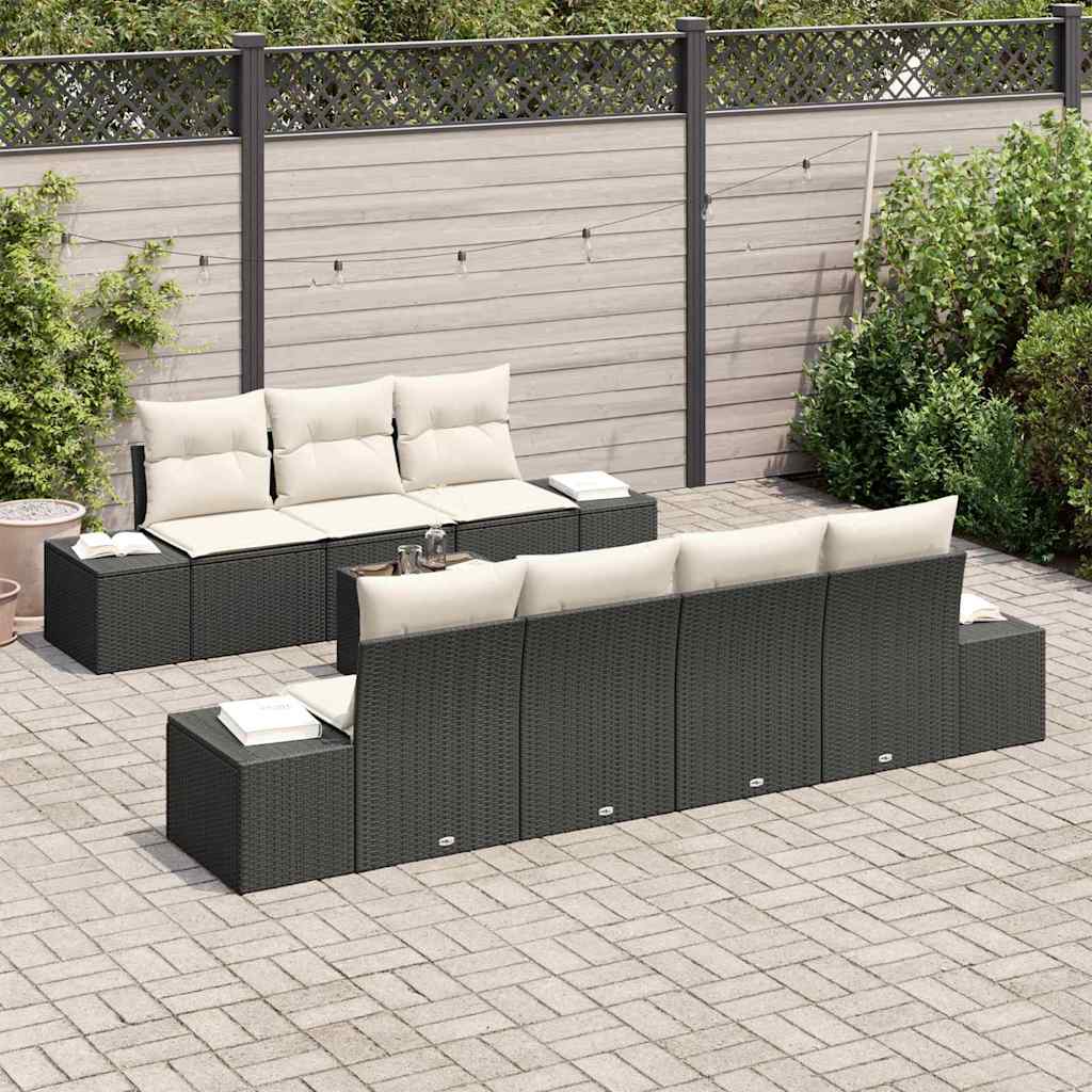 Garten-Sofa-Set mit Kissen 8 pcs Schwarz und Creme Poly-Rattan