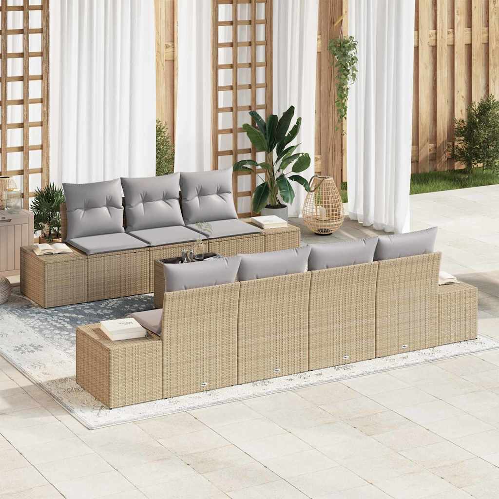 Garten-Sofa-Set mit Kissen 8 pcs Schwarz und Creme Poly-Rattan