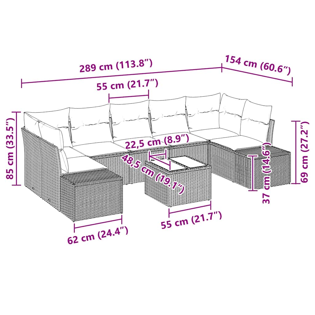 Gartensofa-set mit Kissen 8 pcs Schwarz und Creme Poly-Rattan