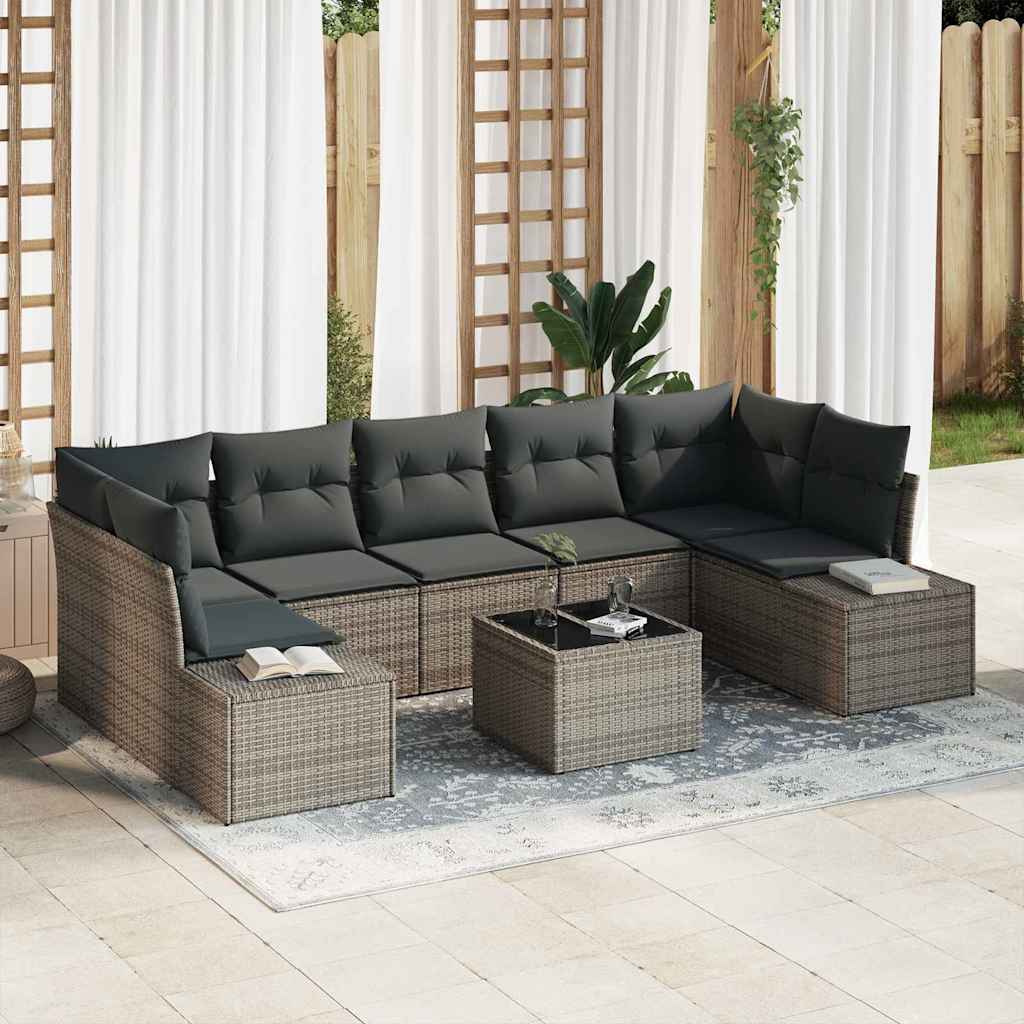 Gartensofa-set mit Kissen 8 pcs Schwarz und Creme Poly-Rattan