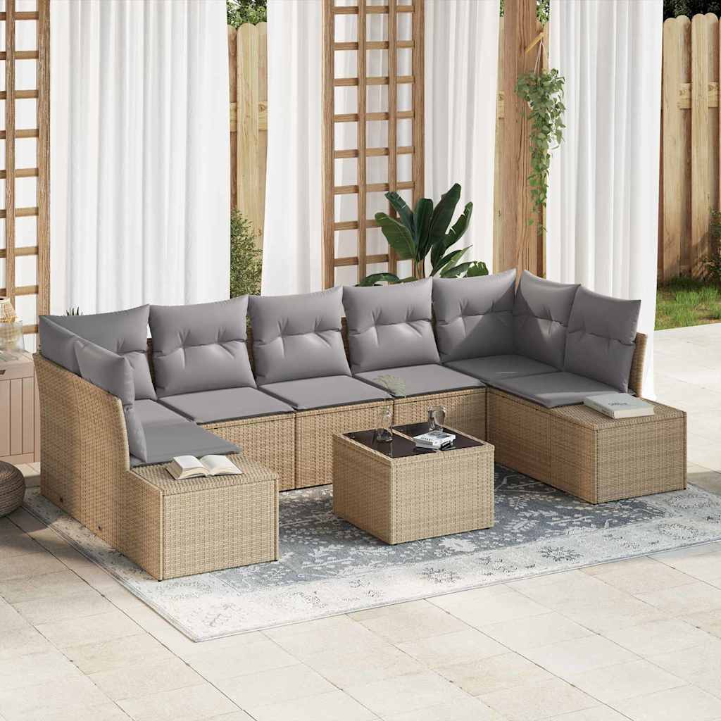 Gartensofa-set mit Kissen 8 pcs Schwarz und Creme Poly-Rattan
