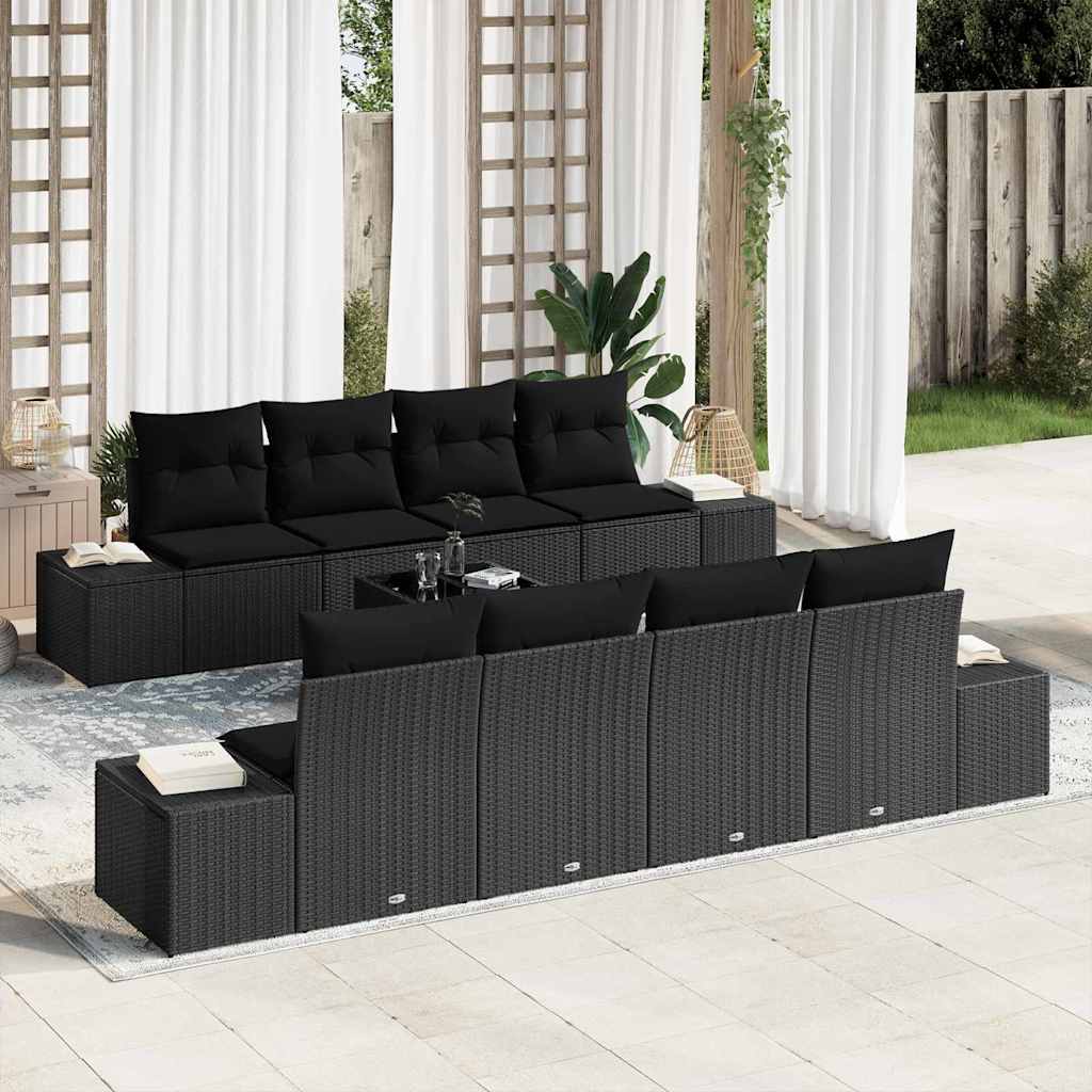 Garten-Sofa-Set mit Kissen 8 pcs Schwarz und Creme Poly-Rattan
