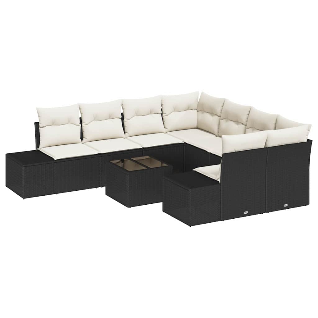 Garten-Sofa-Set mit Kissen 9 pcs Schwarz und Creme Poly-Rattan