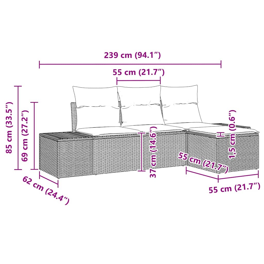 Garten-Sofa-Set mit Kissen 4 pcs Schwarz und Creme Poly-Rattan